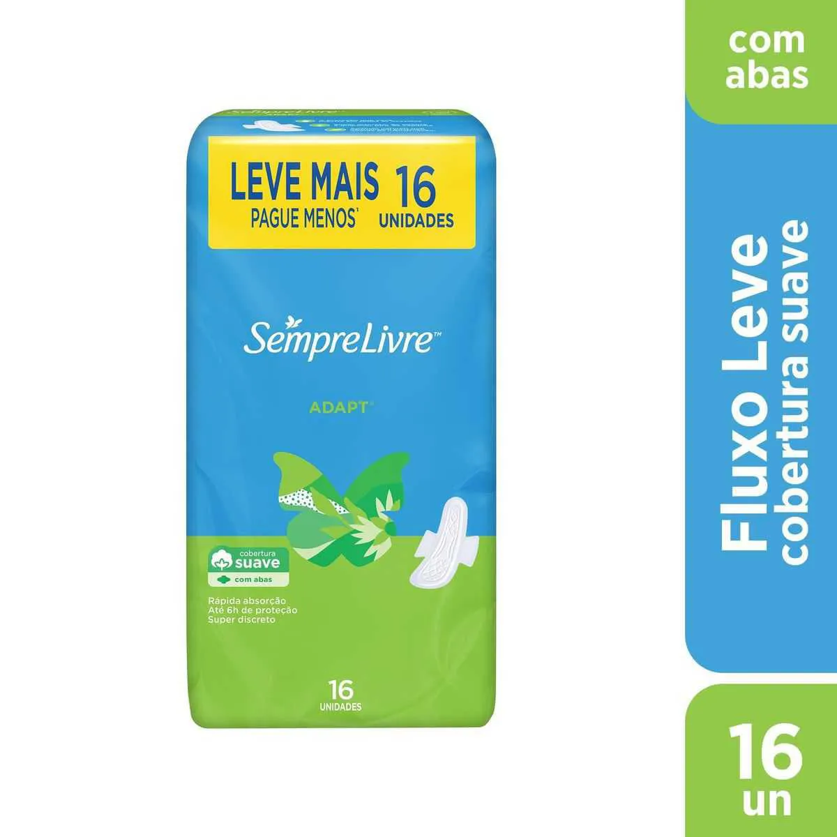Absorvente Sempre Livre Adapt Cobertura Suave Com Abas com 16 unidades