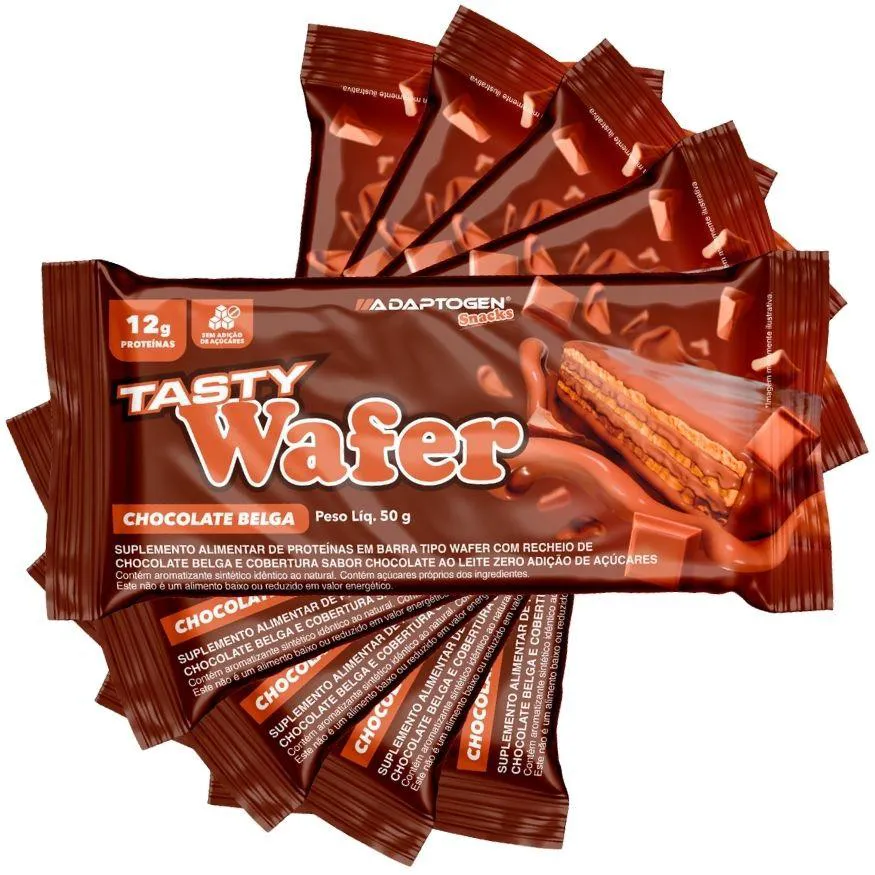 Tasty Wafer Snacks 50g Kit 5 Un - Adaptogen Chocolate Belga - Sem Ad Açucar
