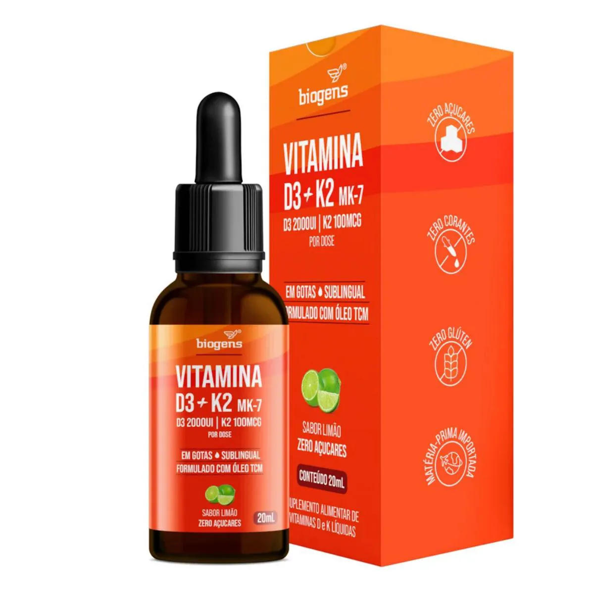 Vitamina D3 2000ui + K2 Mk7 100mcg Bigens Limão 20ml