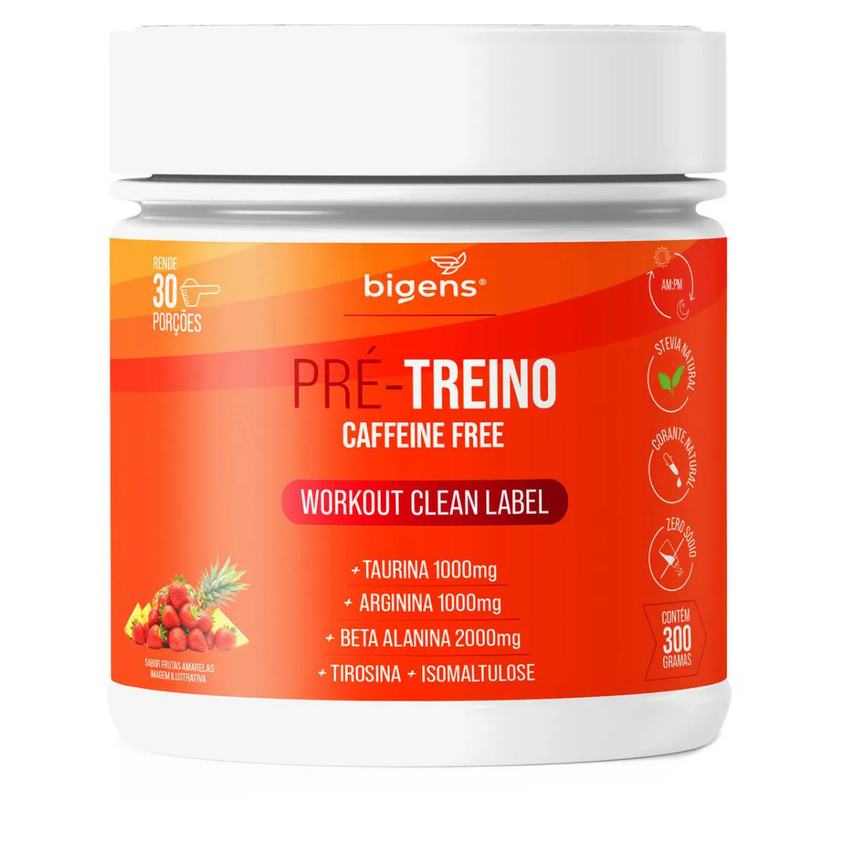 Bigens Pré-treino Caffeine Free 300g Morango e Abacaxi