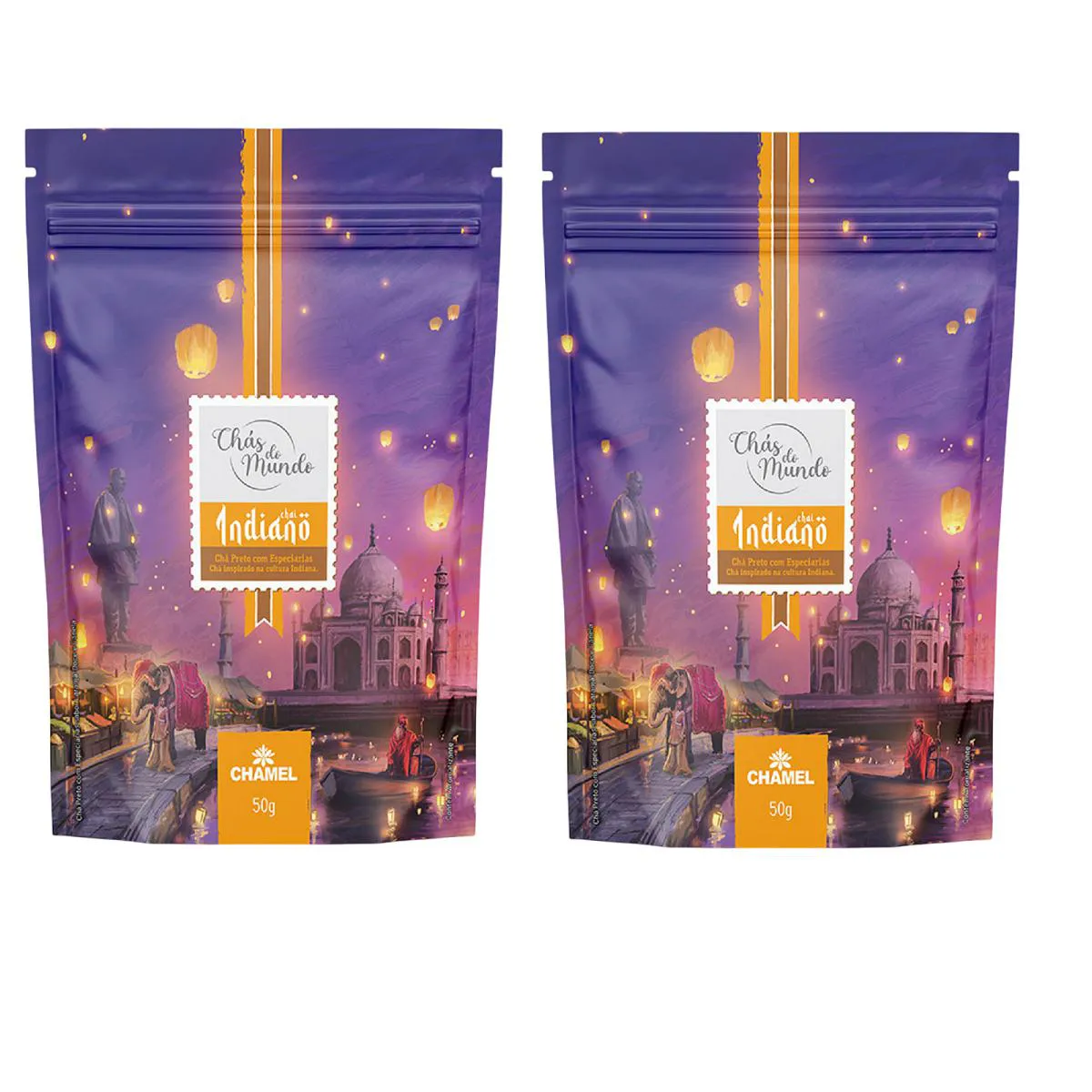 Kit 02 Chás do Mundo Pouch Chá Indiano 50g - Chamel