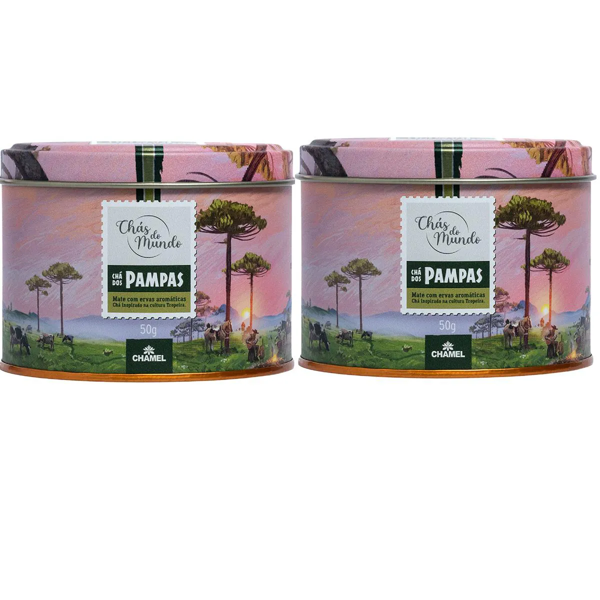Kit 02 Chás do Mundo Pouch Chá Pampas Lata 50g - Chamel