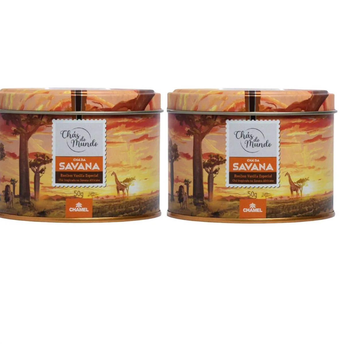 Kit 02 Chás do Mundo Pouch Chá Savana Lata 50g - Chamel