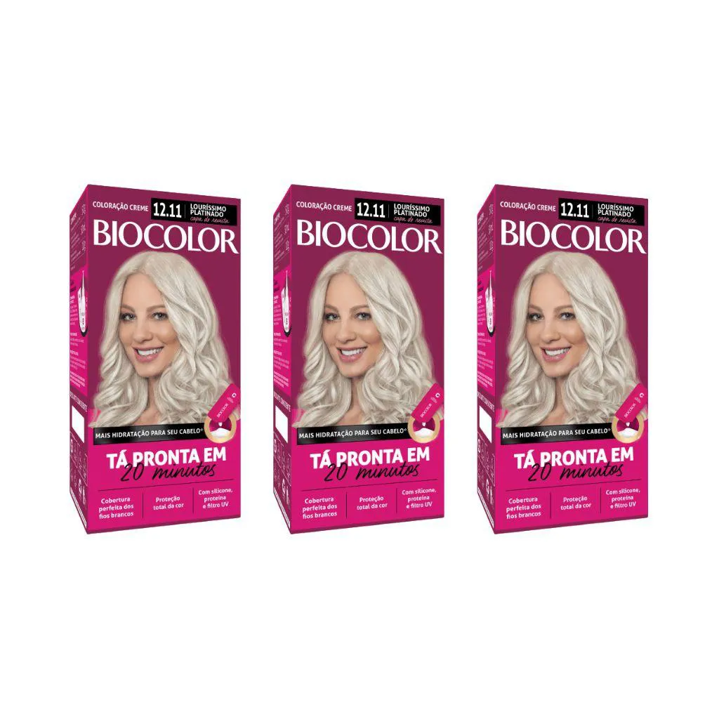 Coloraçao Biocolor Creme 12.11 Lourissimo Platinado - Kit C / 3un