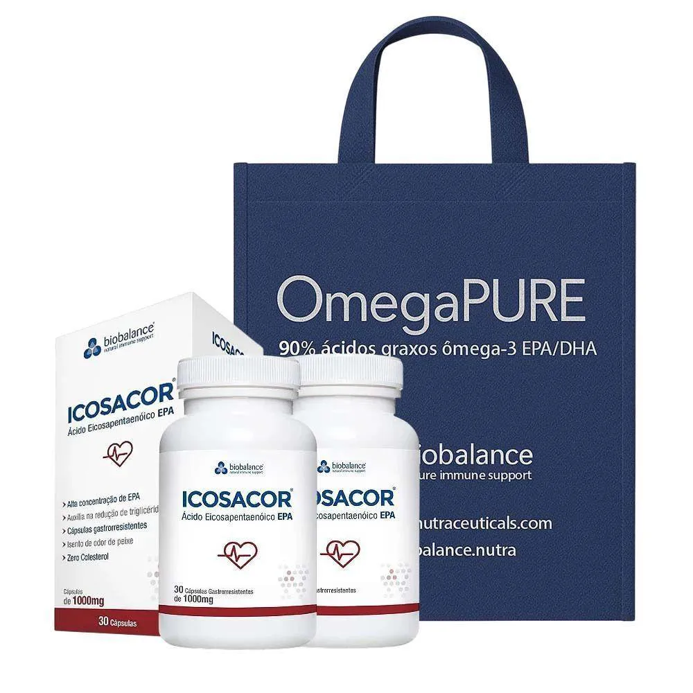 Kit 2 Icosacor 1000mg 30 cápsulas + Sacola Tnt Biobalance