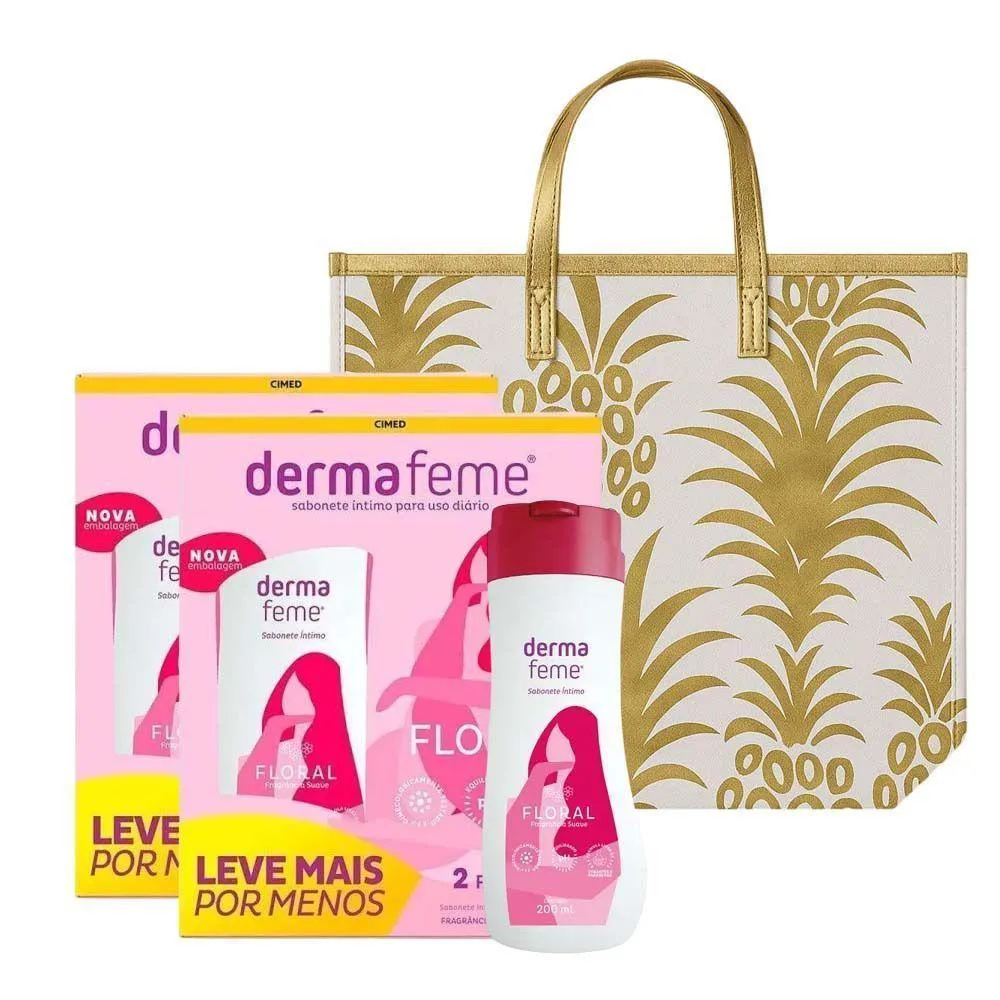 Kit 4 Sabonetes Íntimos Dermafeme Floral 200ml + Bolsa Abacaxi
