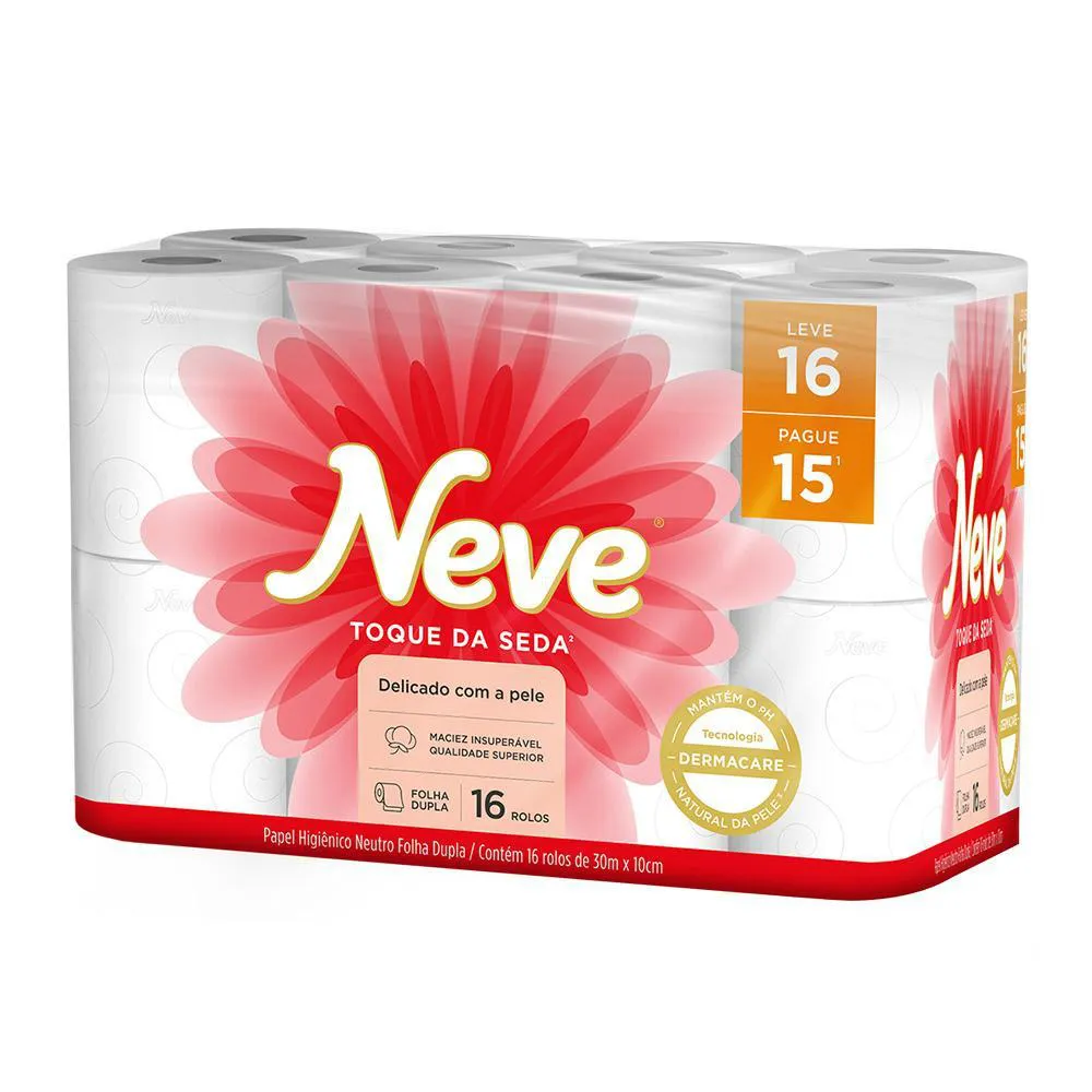 Kit 3 Papel Higiênico Neve Toque de Seda Folha Dupla 16un Cada