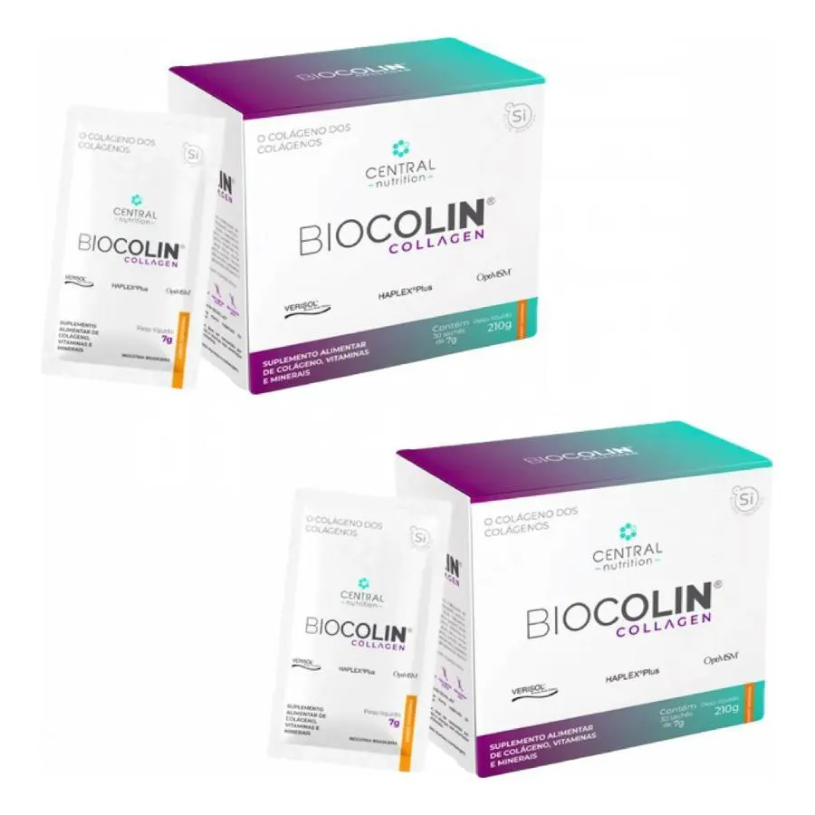 Kit com 2 Biocolin Collagen Colágeno 7g 30 Sachês Tangerina - Central Nutrition