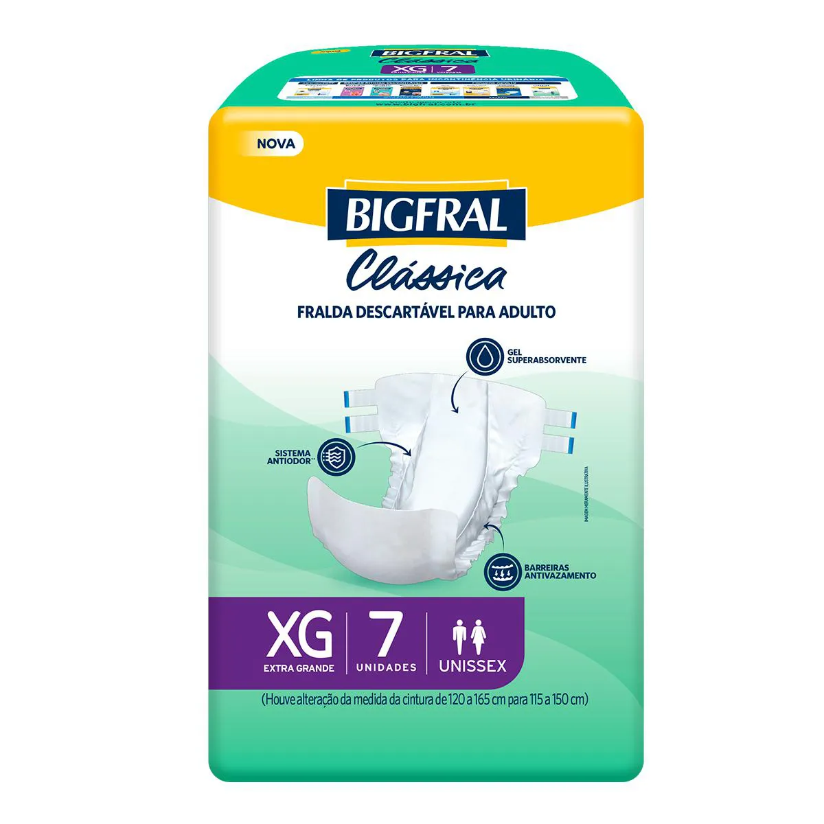 Fralda Geriátrica Unissex Bigfral Clássica Adulto XG 7 Unidades