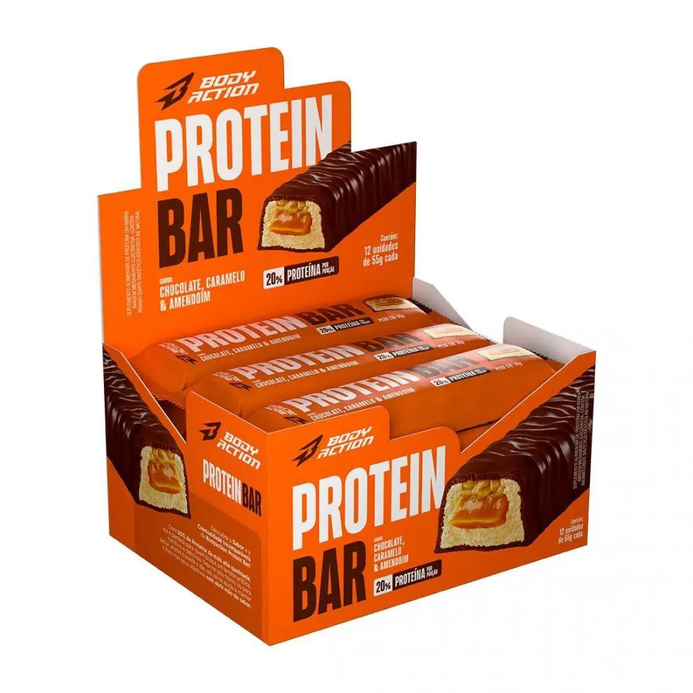Protein Bar (Display 12 unidades 55G) - Sabor: Chocolate, Caramelo e Amendoim
