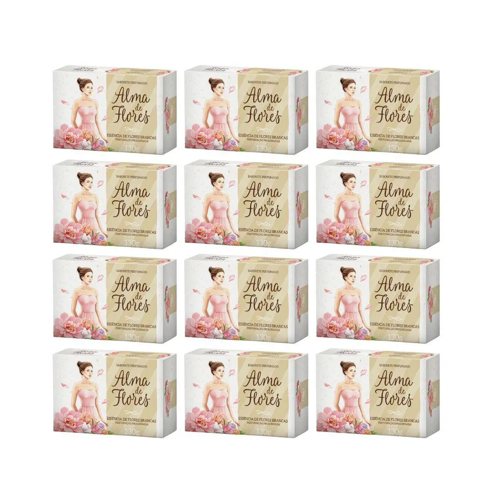Sabonete Alma de Flores 130G Flores Brancas - Kit com 12 unidades