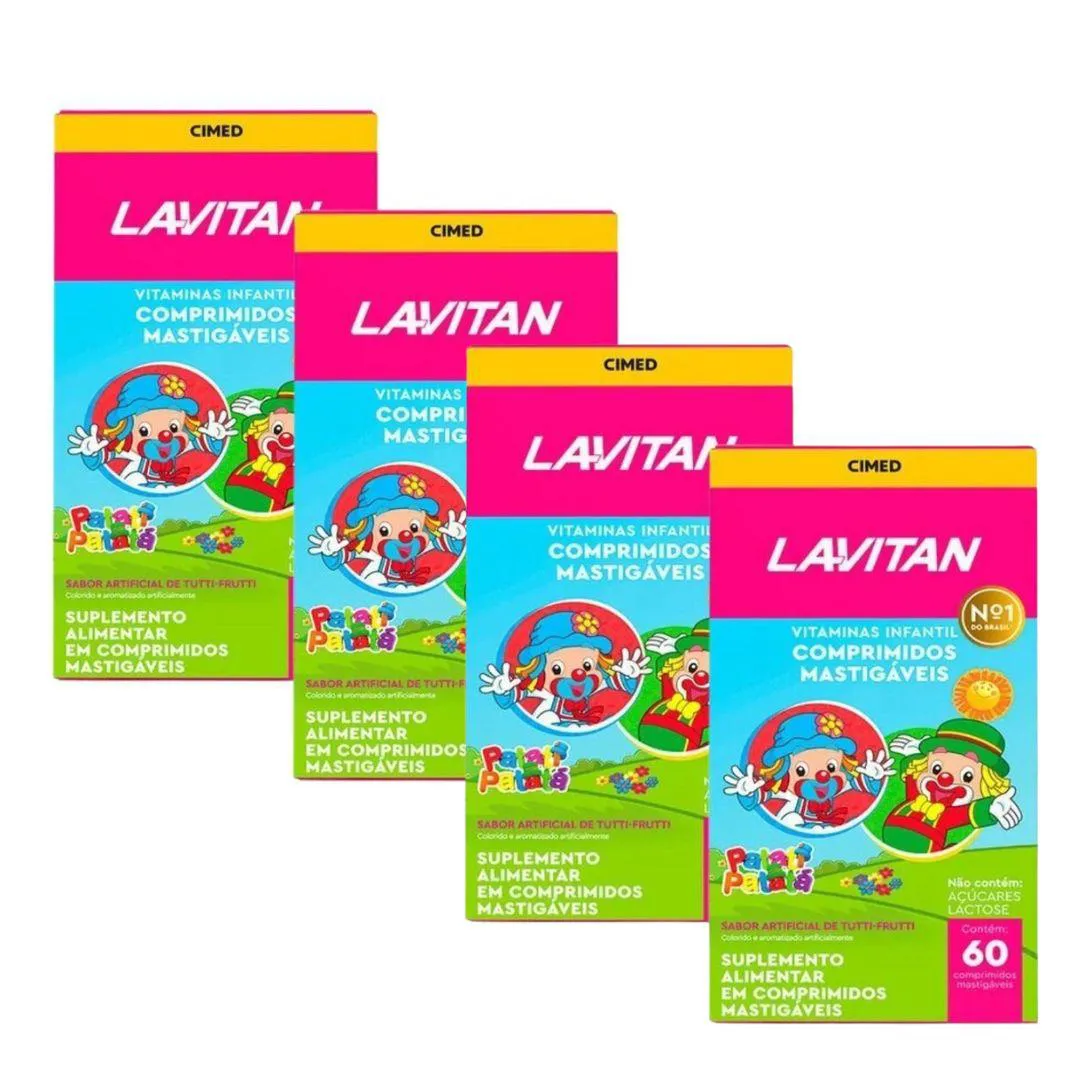 Kit 4 Lavitan Kids Suplemento Vitamínico Sabor Tutti-Frutti 60 Comprimidos