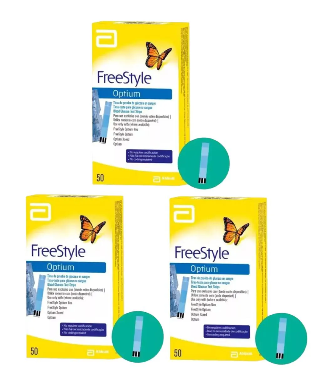Kit 3 Tiras de Glicose Freestyle Optium Controle 50 unidades