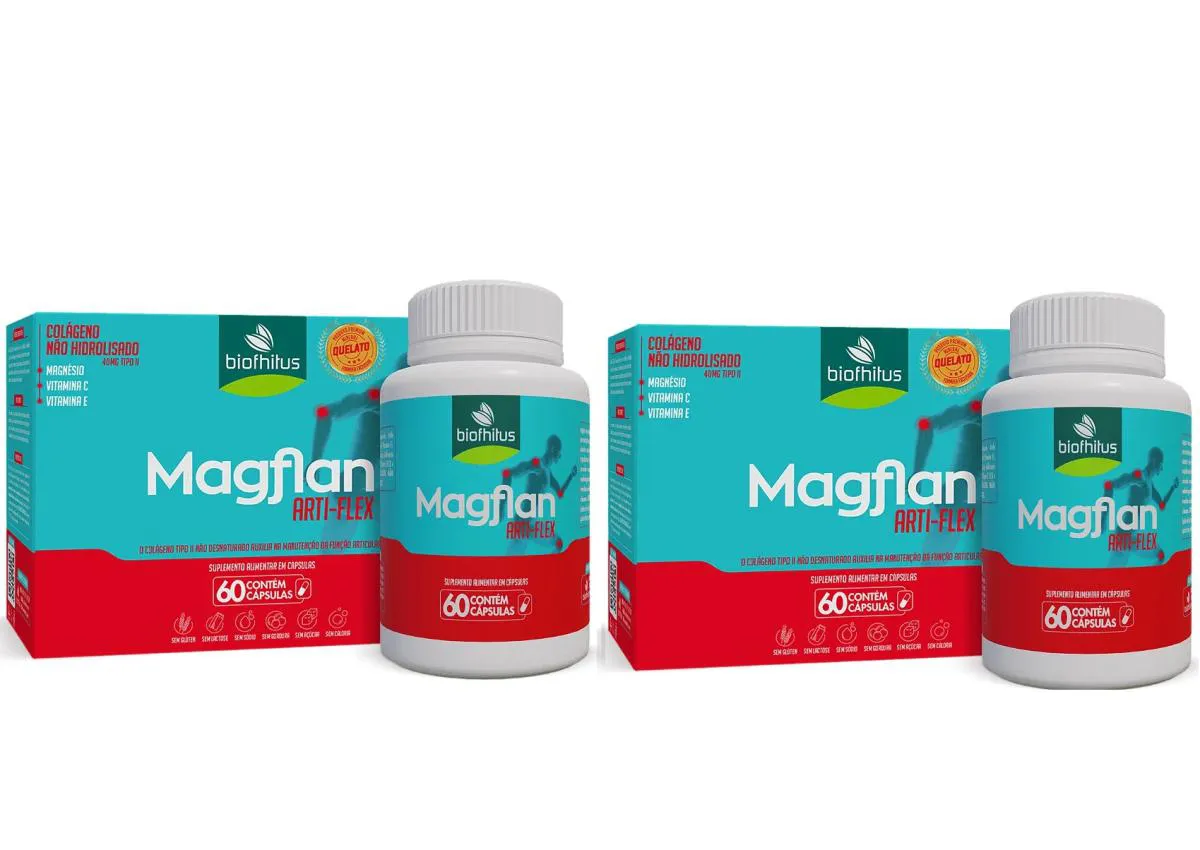 KIT 2 COLáGENO NãO HIDROLISADO TIPO II MAGFLAN ARTI-FLEX 60 CáPS