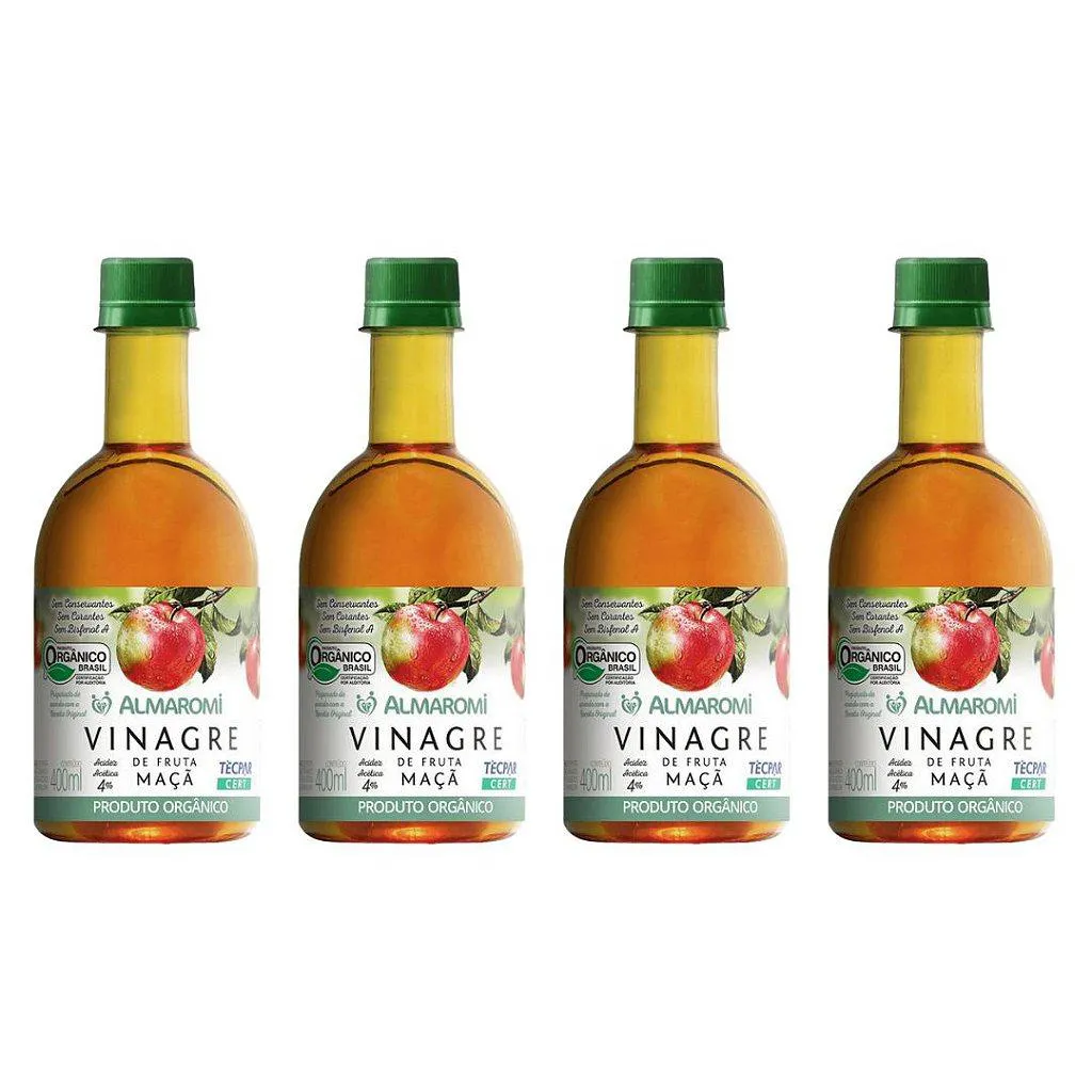 Kit 4uni Vinagre de Maçã Orgânico 400ml Pet - Almaromi
