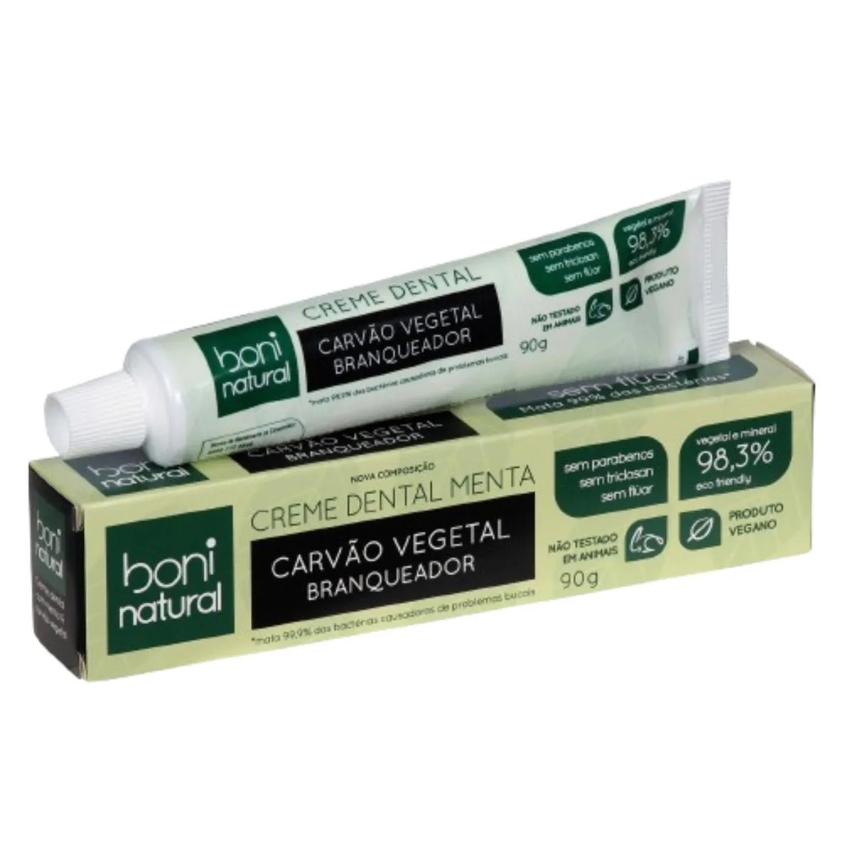 Pasta de Dente Branqueadora Menta e Carvão Vegetal Vegano