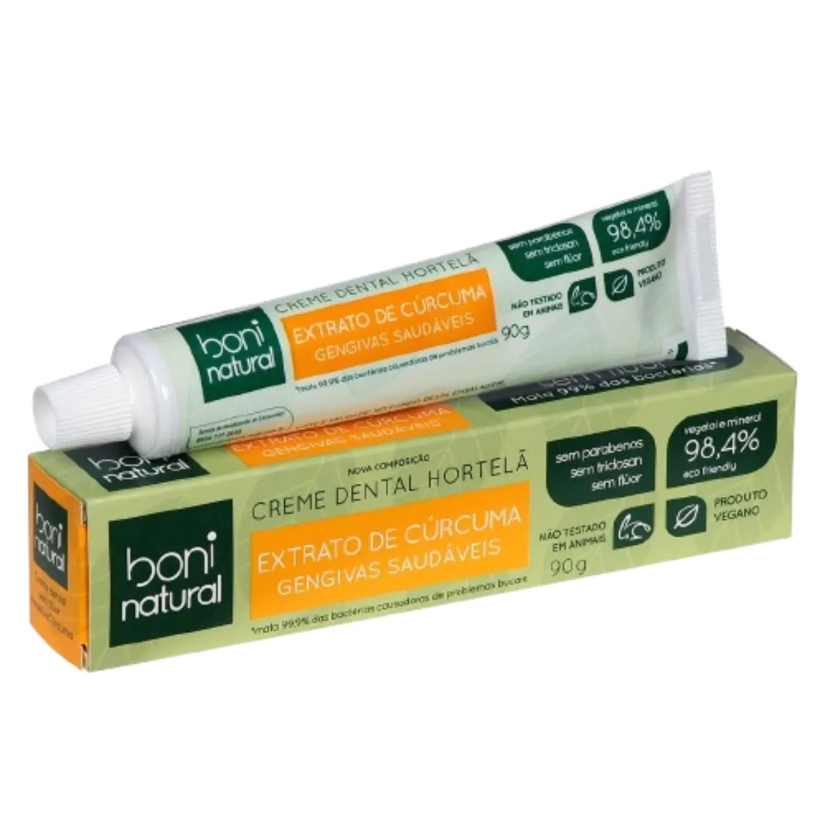 Pasta de Dente Natural Sem Fluor Hortela e Curcuma Vegano