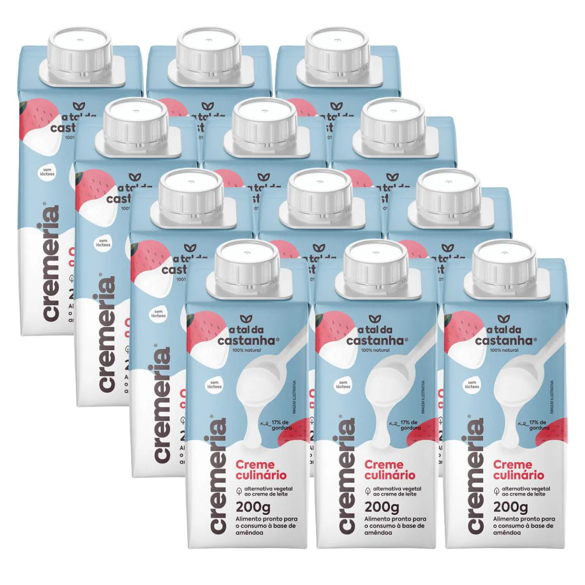 12x Creme Culinário Vegetal Cremeria a Tal da Castanha 200ml Amêndoa