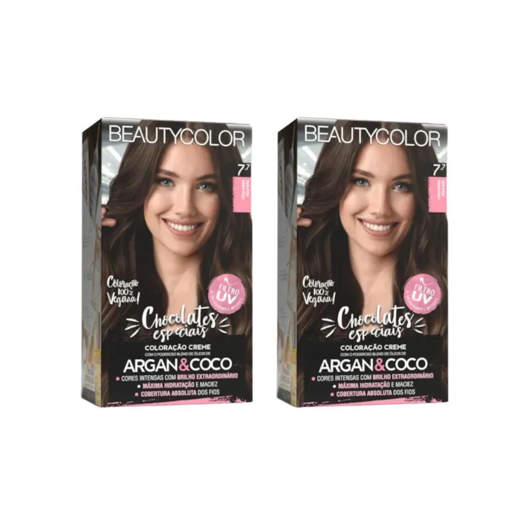 Coloraçao Beauty Color 7.7 Chocolate Dourado - Kit C / 2un