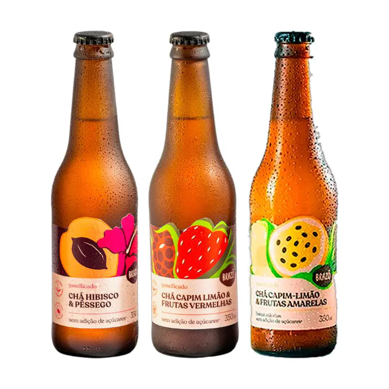 Kit 3 Chás Brazô 350ml: Hibisco, Frutas Vermelhas, Frutas Amarelas