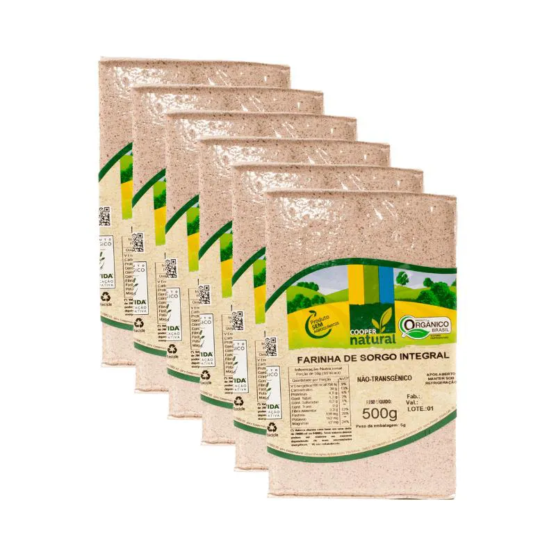 KIT 6X: FARINHA DE SORGO INTEGRAL ORGâNICO COOPERNATURAL 500G