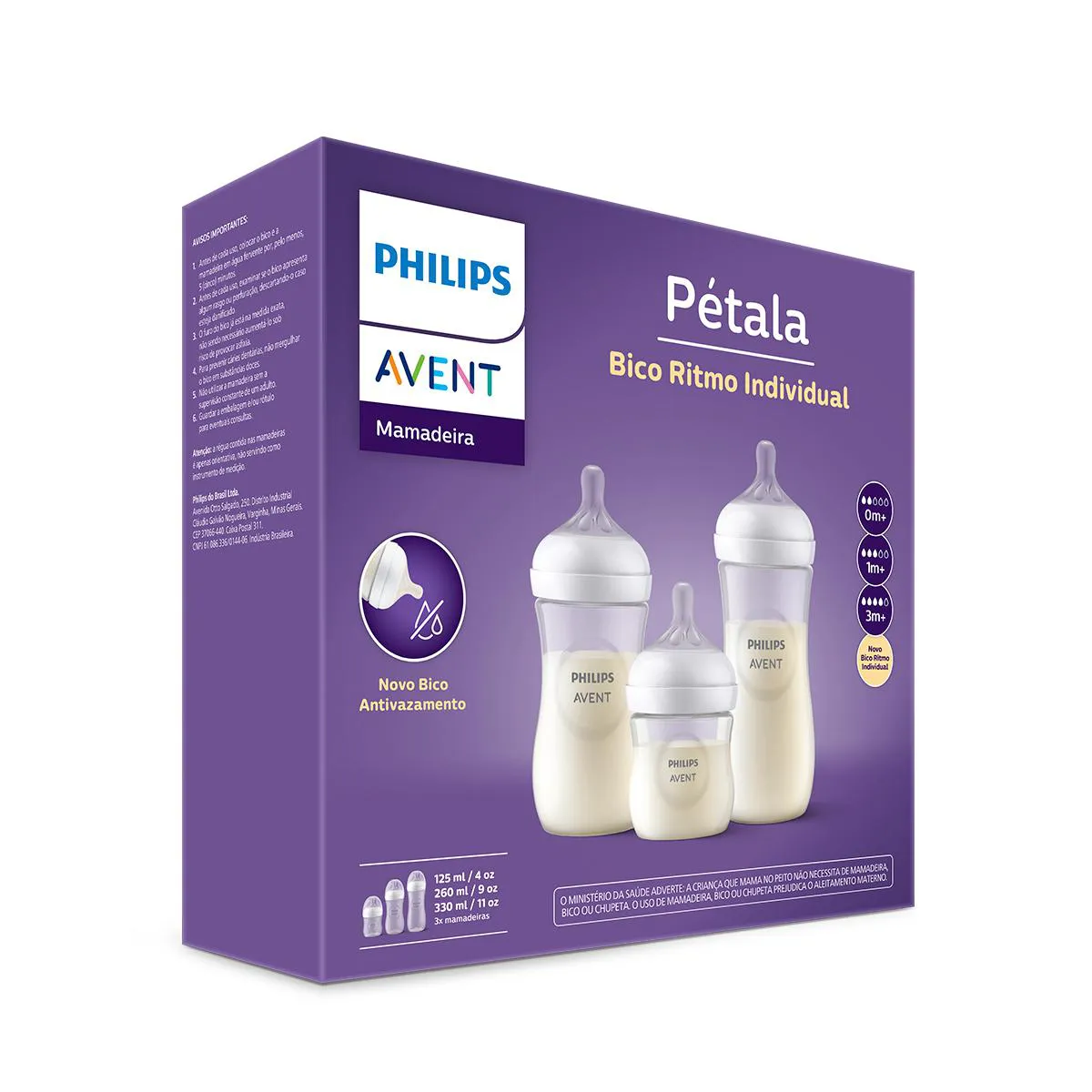 Kit Mamadeira Philips Avent Pétala 125ml + Avent Pétala 260ml + Avent Pétala 330ml