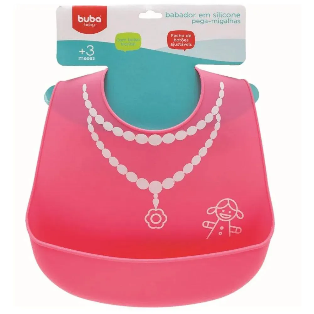 Babador Silicone Pega Migalhas Rosa +3 Meses Buba