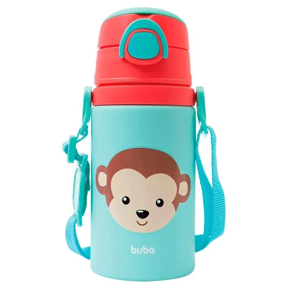 Garrafinha Alumínio E Canudo Macaco 450Ml Buba