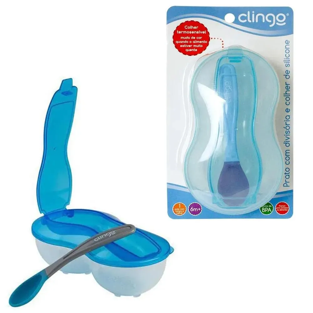 Prato Com Divisória E Colher Azul +6M Clingo