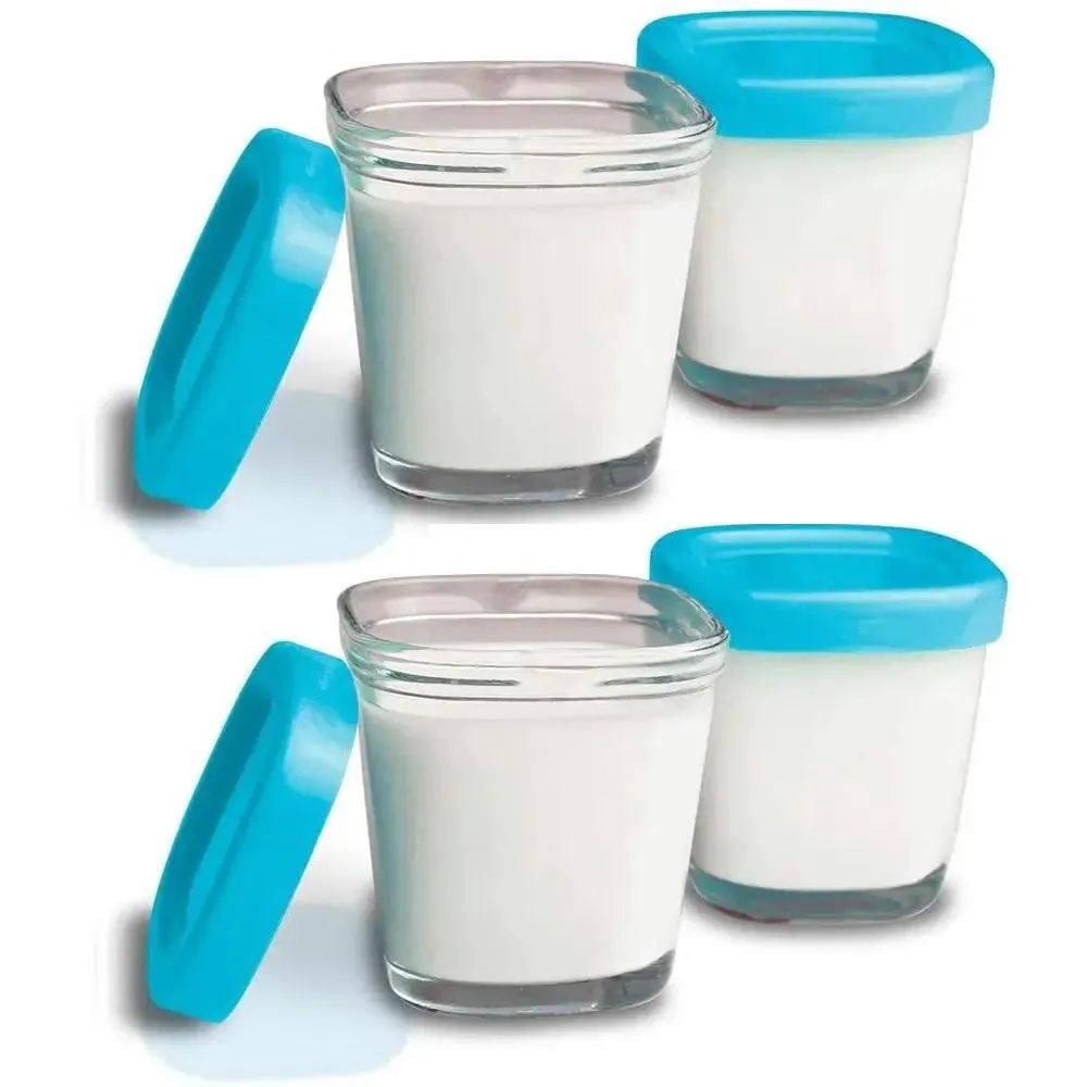 Potes De Vidro Armazenamento Leite E Papinhas C/4 Azul Clingo