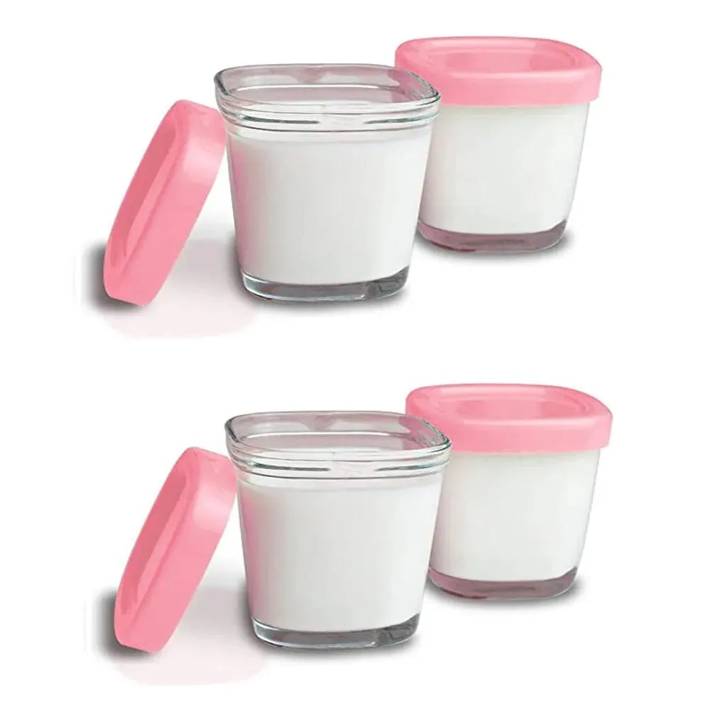 Potes De Vidro Armazenamento Leite E Papinhas C/4 Rosa Clingo