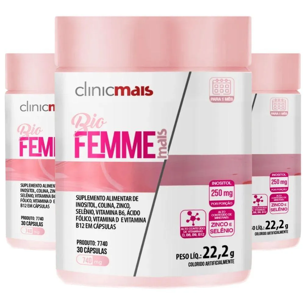 Kit 3X Bio Femme (Inositol Com Vitaminas) 30 Cápsulas - Clinicmais