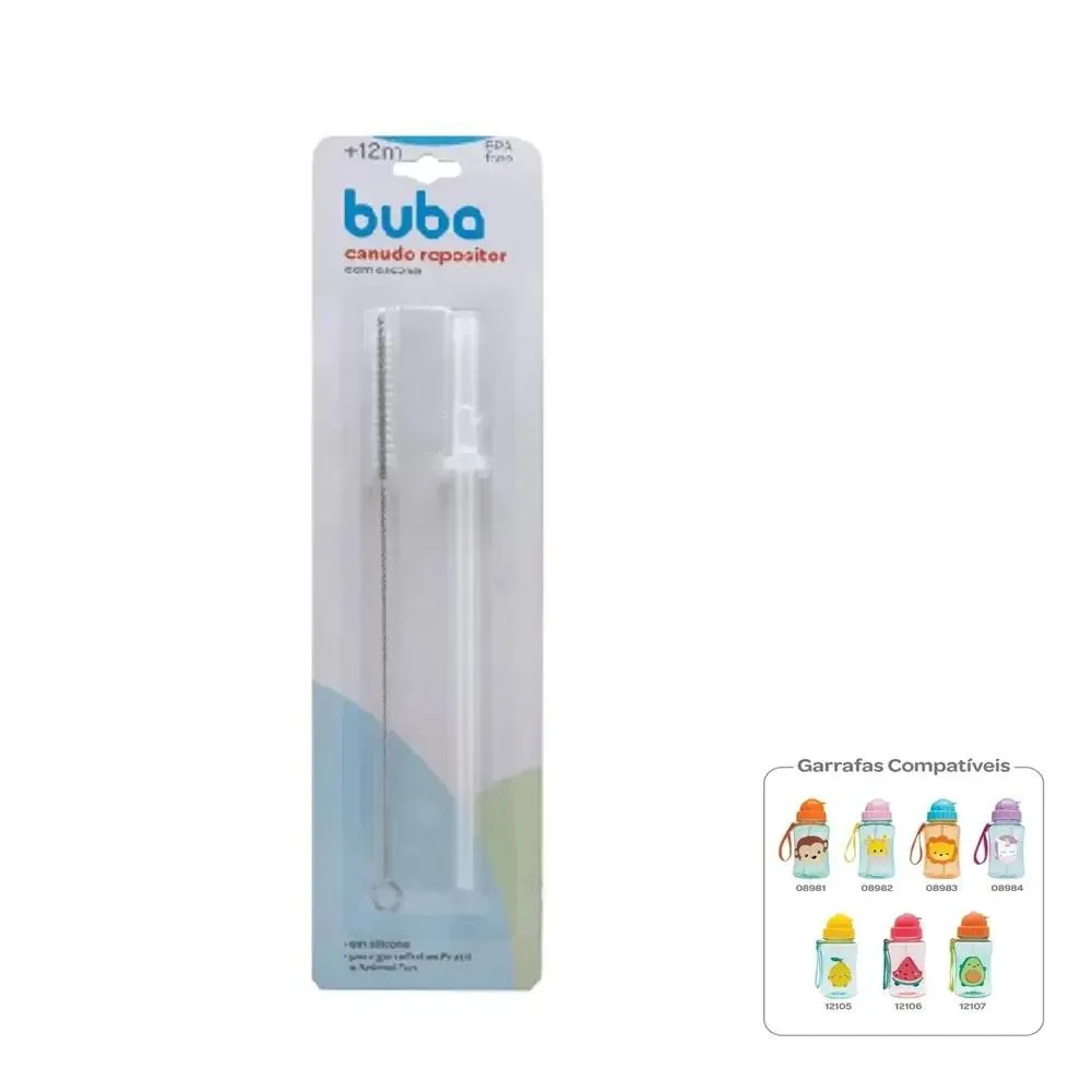 Canudo de Silicone para Garrafinha Fun + Escova Buba