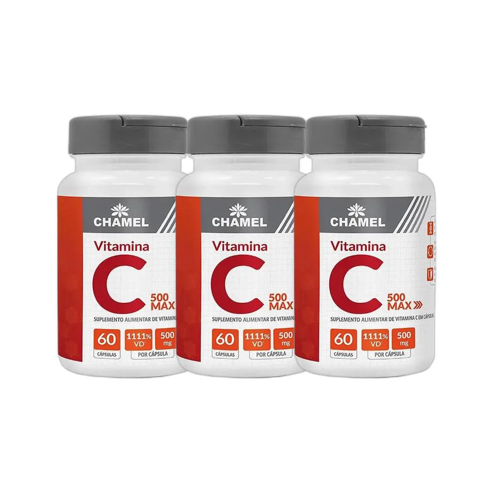 Kit 3X Max Vitamina C 500Mg 60 Cps - Chamel