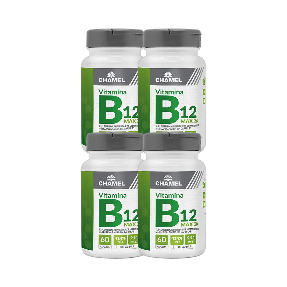 Kit 4X Max Vitamina B12 Metilcobalamina 60 Cps - Chamel