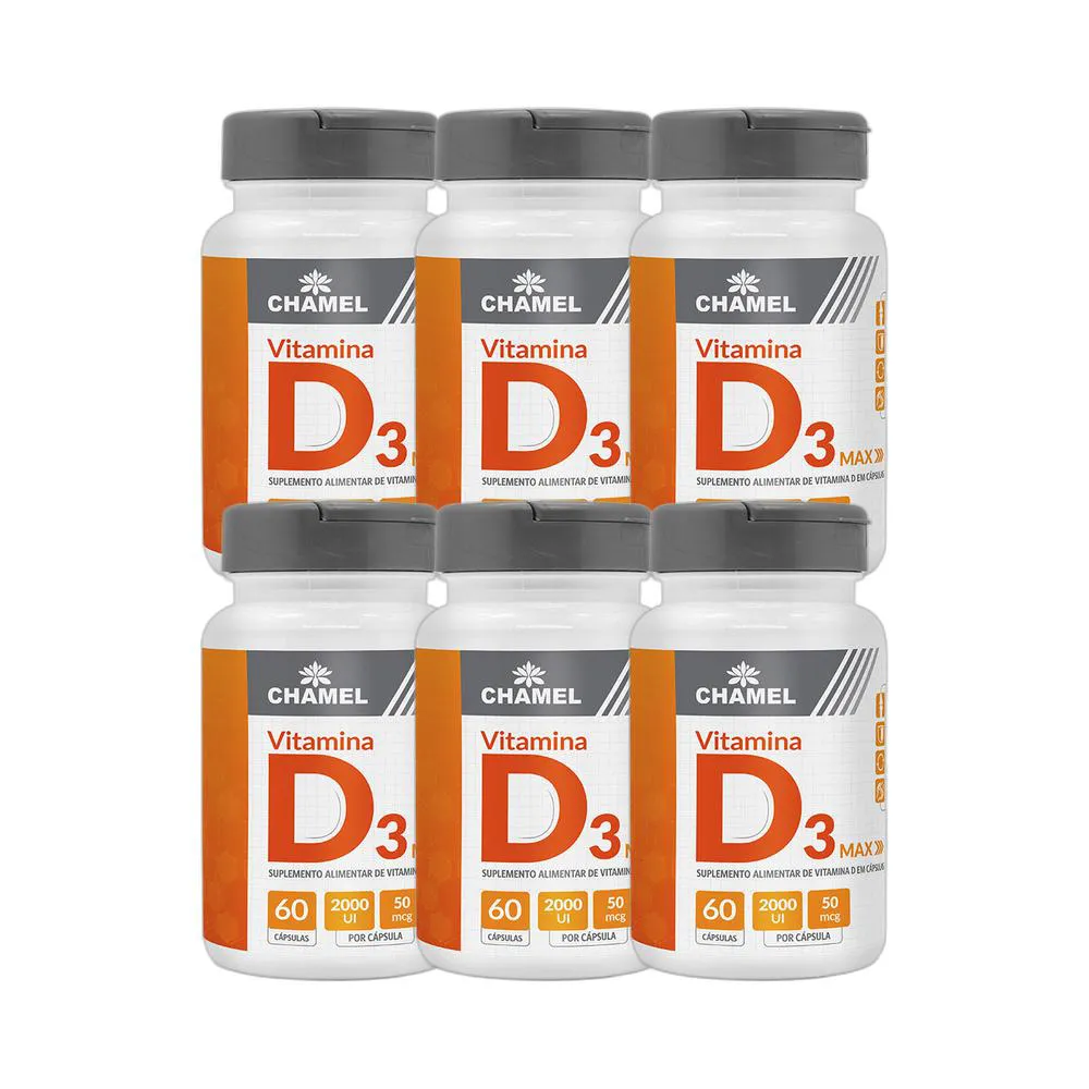 Kit 6X Max Vitamina D3 500Mg 60 Cps - Chamel