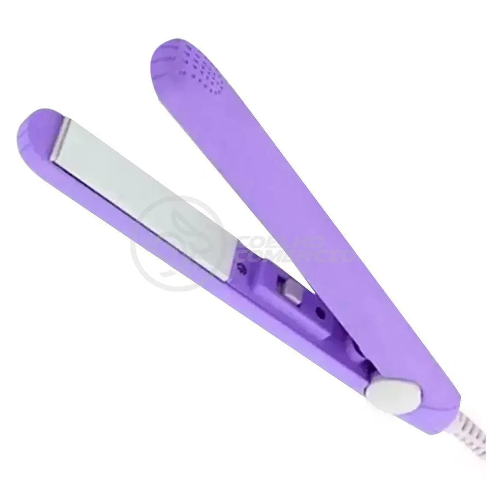 Mini Chapinha Prancha Portátil Bolsa para Cabelo 17Cm - Roxo Bivolt