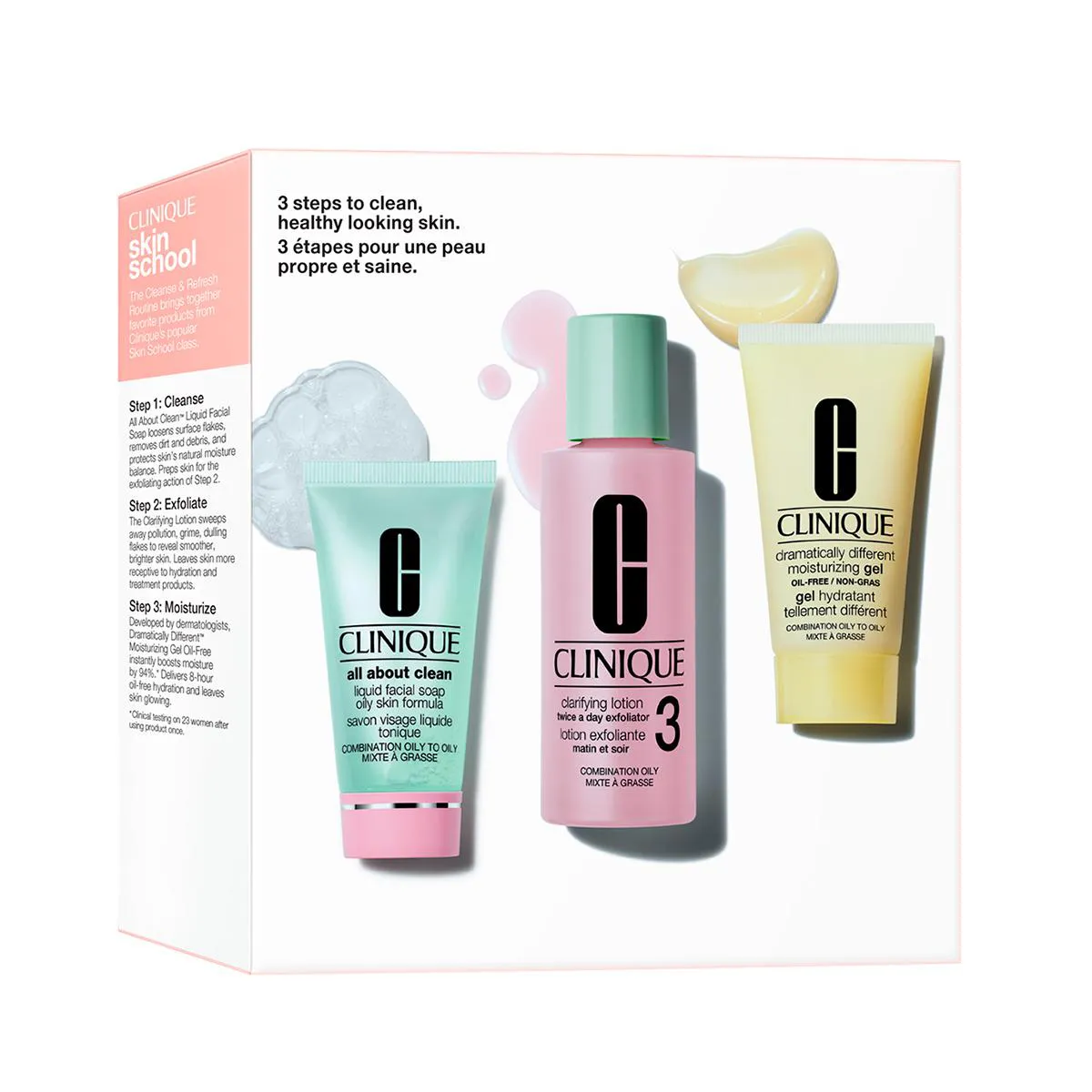 Kit Facial Clinique 3 Passos Para Pele Mista a Oleosa Sabonete Líquido + Hidratante + Tônico 1 unidade