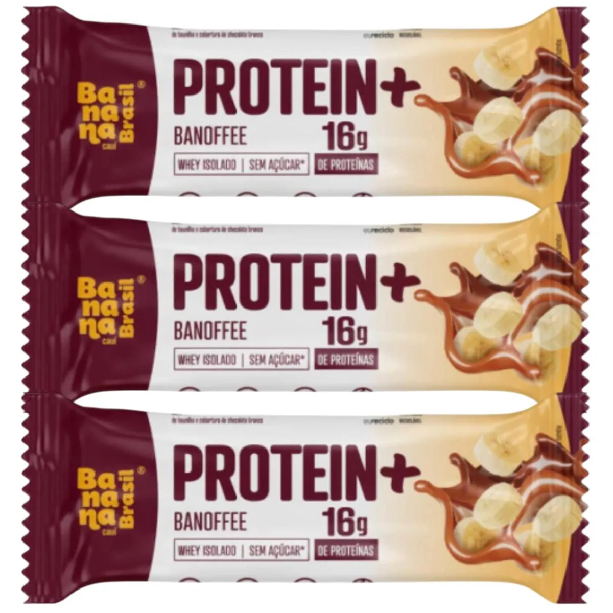 Kit 3 Barra Protein + Sabor Banoffee 50G Banana Brasil