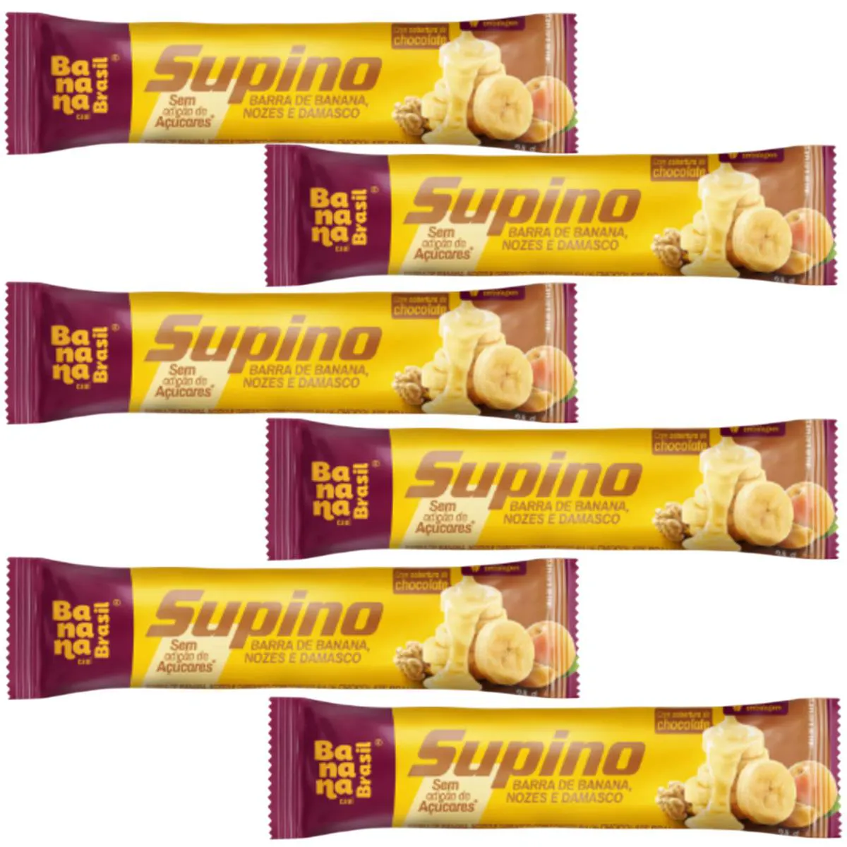 Kit 6 Barra de Banana com Nozes e Damasco com Chocolate Branco 24G Banana Brasil