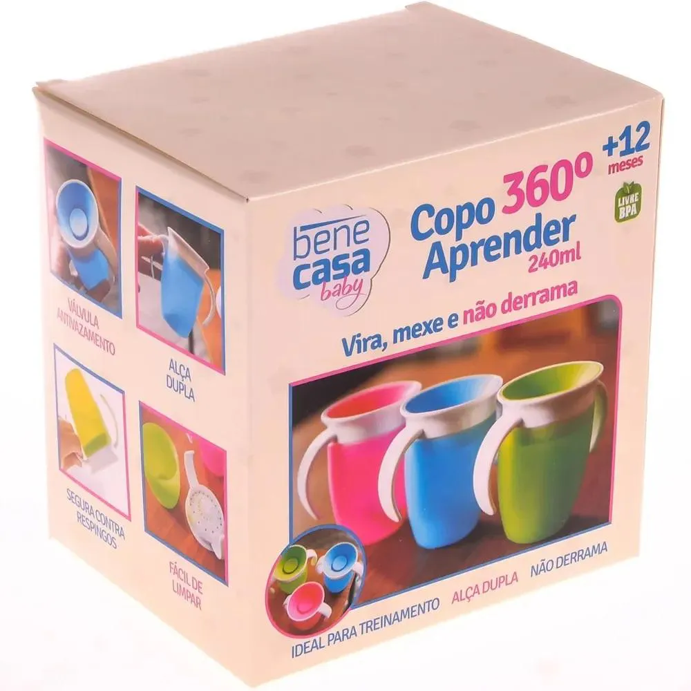 Copo 360º com Alça 240Ml +12M Laranja Bene Casa