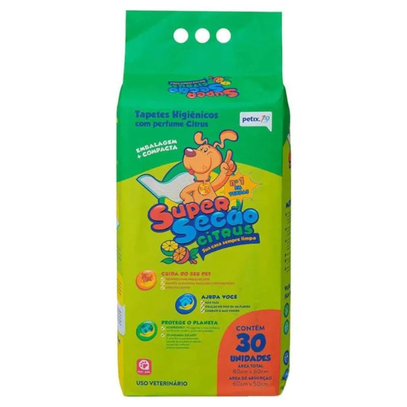 Tapete Higiênico Super Secão Citrus 30Un 80X60Cm para Cães