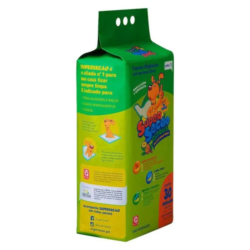 Tapete Higiênico Super Secão Citrus 30Un 80X60Cm para Cães