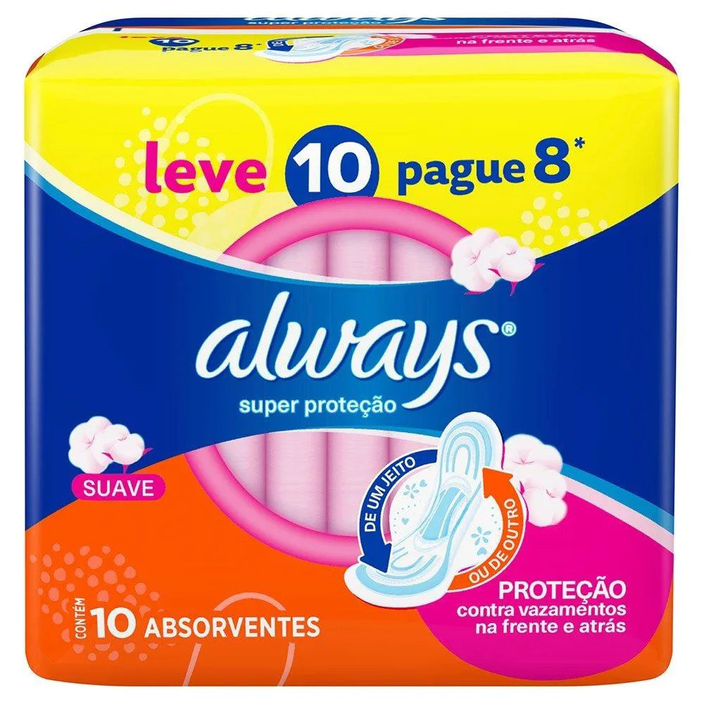 Absorvente Always Básico Cobertura Suave com Abas - Embalagem com 8 unidades - Leve 10 Pague 8