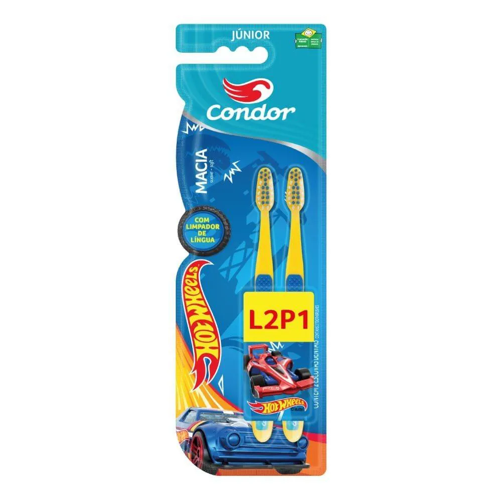 Escova Dental Condor Infantil Hotweels Embalagem com 2 unidades