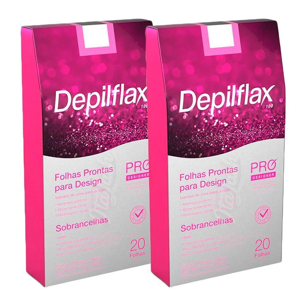 Folha de Cera Fria Kit 40Un Prontas Depilação Facial Design Sobrancelhas Rosa Modelagem Depilflax