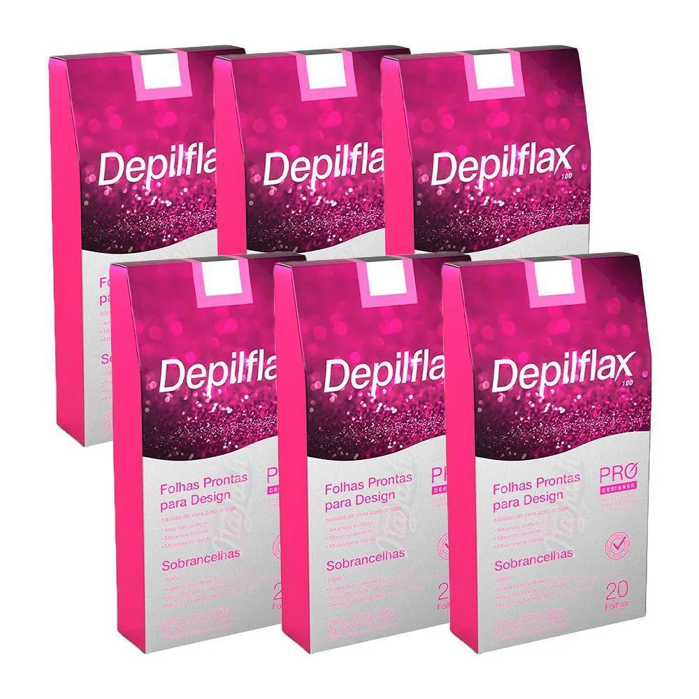 Folha de Cera Fria Kit 120Un Prontas Depilação Facial Design Sobrancelhas Rosa Modelagem Depilflax