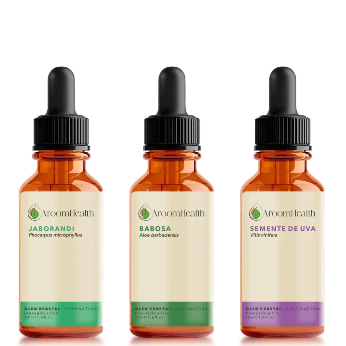 Kit Óleos Vegetais de Babosa, Jaborandi e Semente de Uva - 30 Ml Cada