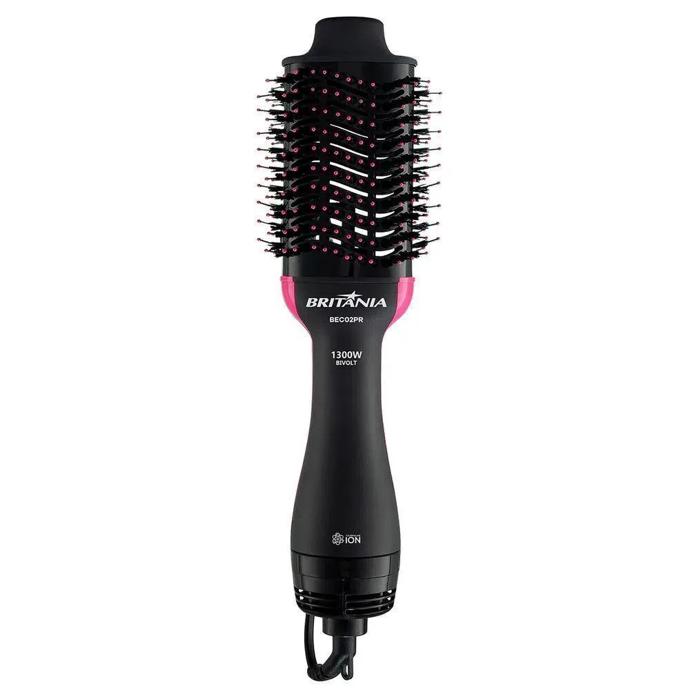 Escova Secadora Britania Cerâmica Bec02 Preto com Rosa Bivolt