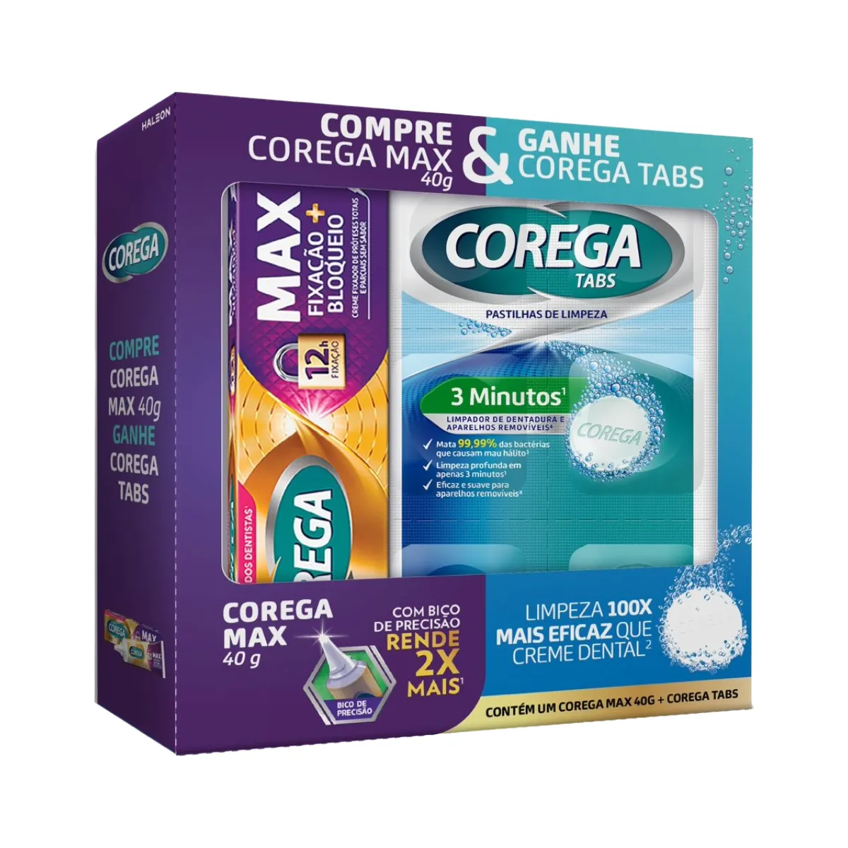 Kit Corega Creme Fixador de Dentadura Max 40g + Pastilha de Limpeza Tabs 1 unidade